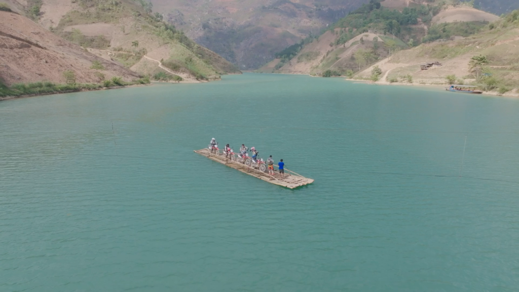 A Bamboo raft on a Haging motorbike tour